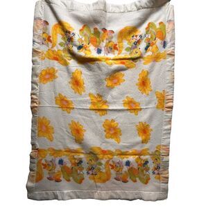 Vintage Yellow Flower, Duck, Horse & Kangaroo Satin Trim Blanket 54"x 40"
